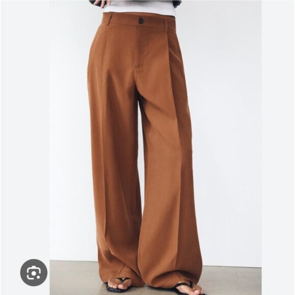 Zara Womans Trousers Pants Size XS Brown Wide Leg High Waist 1255/520 NWT - Picture 1 of 8